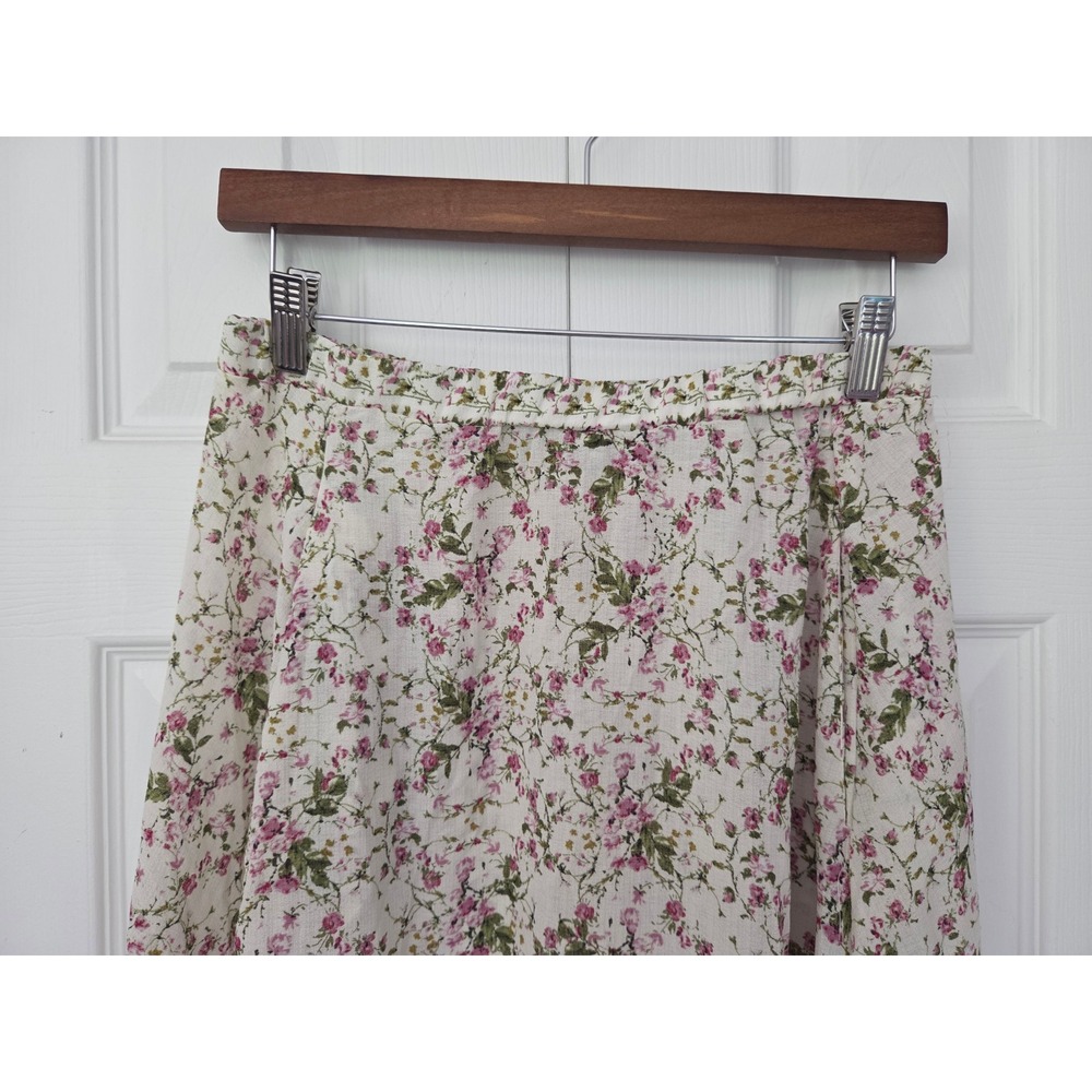 Max Studio Midi Skirt Textured Crepe Elastic Waist Women M Cream Floral NWOT - Picture 2 of 6